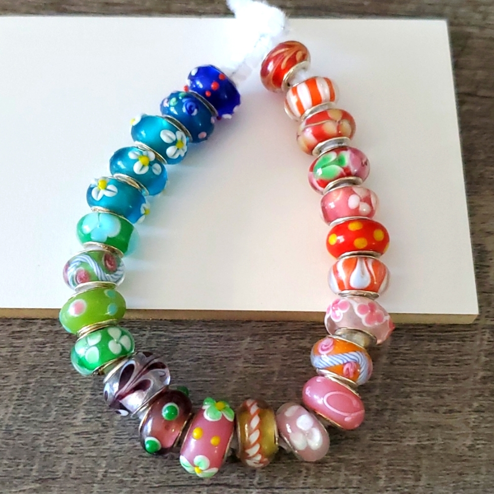 24 New Large Hole Glass Beads